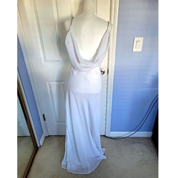 White Gown w/ Rhinestone-Studded Spaghetti Straps - Picture 7 of 9